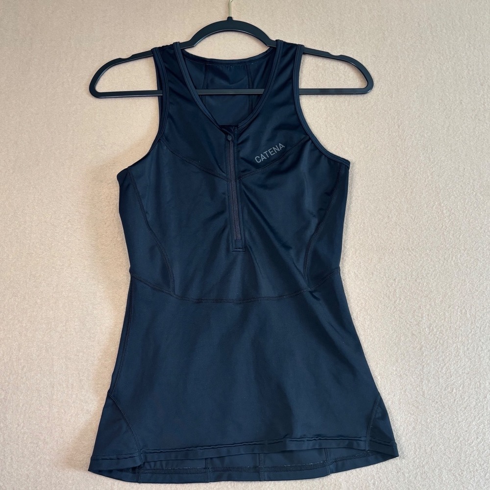Catena Womens Cycling Jersey Tank Top Black Quarter Zip Sleeveless Pockets M